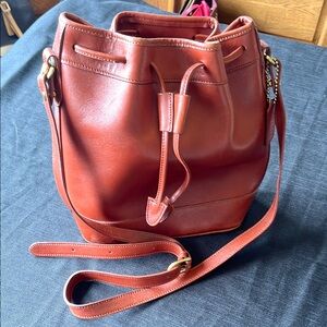 Coach Brown Leather Shoulder Bag with Drawstring Closure